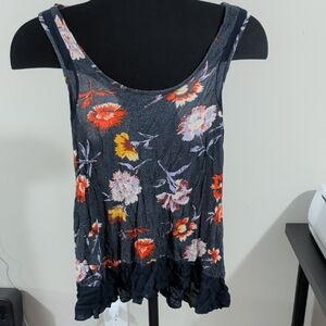 Floral Print Sleeveless Tank Top - Gray and Orange